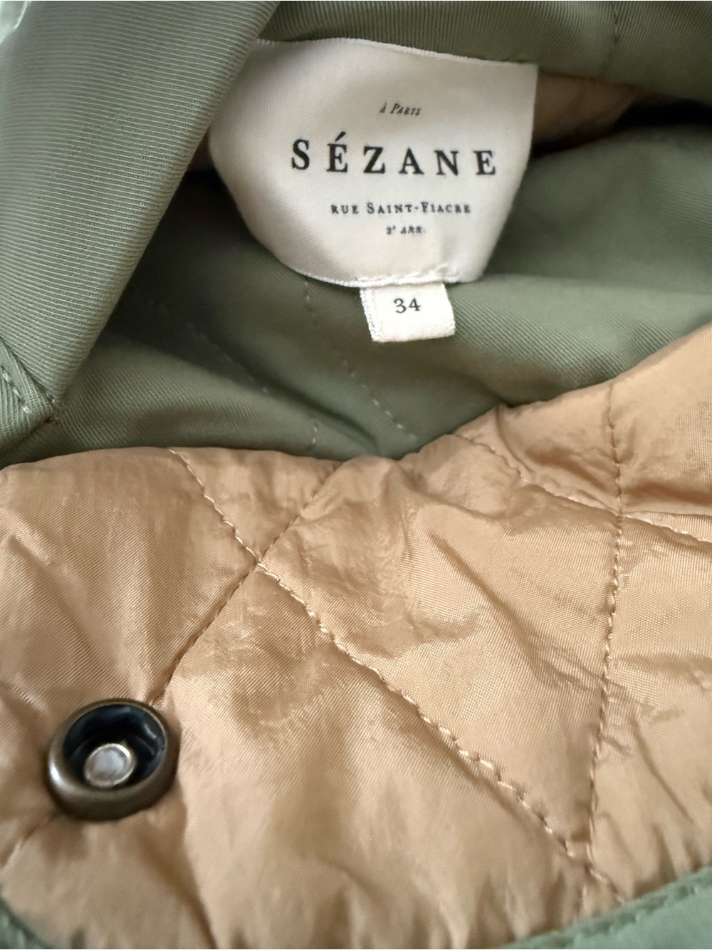 SEZANE Reversible Farel Jacket in Light Olive Green Size 34 Size 2 - Picture 12 of 14